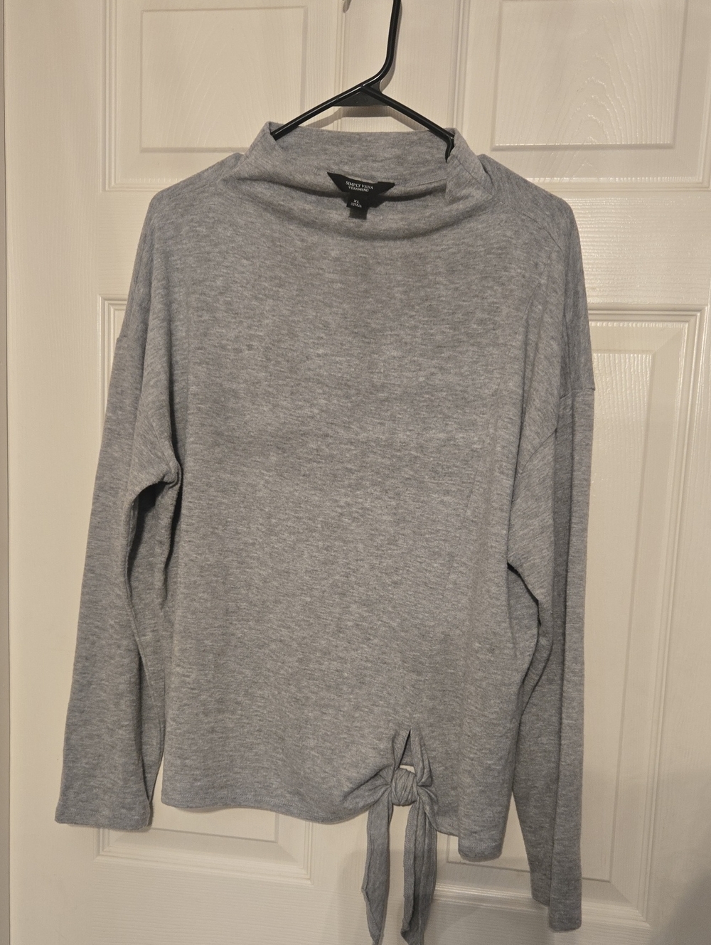 Simply Vera Vera Wang Light Gray Mock Neck Tie-Hem Sweater XL - Picture 1 of 4